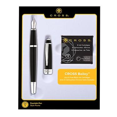 Imagem de Caneta-tinteiro preto laca Cross Bailey, médio + 6 cartuchos de caneta-tinteiro