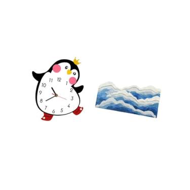 Imagem de Fenteer Lindo Conjunto de Relógio de Parede de Madeira com Tema de Pinguim E Tapete para Quarto, Cozinha, Berçário, Sala de Jogos, Decoração para Casa, Presen