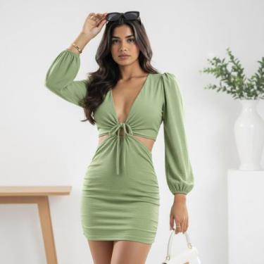 Imagem de Vestido Duna Festa Multiformas Cropped Manga Longa Balada Evento Passe