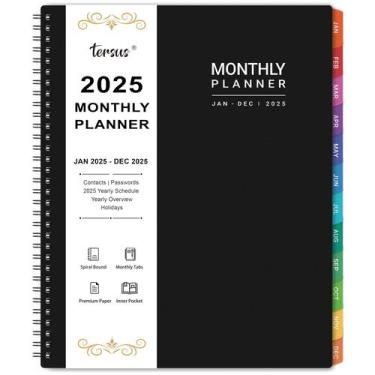 Imagem de Agenda mensal Tersus 2025, janeiro a dezembro, 22,6 x 28,2 cm, preta