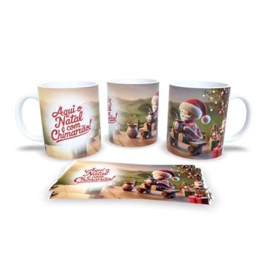 Imagem de Caneca de Natal com Papai Noel Surfista, Porcelana Branca, Tema Tropical, Decoração Praiana de Natal (19998)