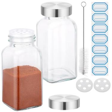 Imagem de Segarty Pote de temperos de 170 g com tampas de aço inoxidável, 2 potes quadrados de tempero de 180 ml com etiquetas, garrafas de vidro vazias para sal, pimenta e açúcar, ervas, coqueteleiras grandes