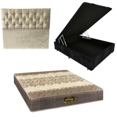 Imagem de Cama Box Baú Blindada com Colchão de Espuma Orthopedic + Cabeceira Botonê - Casal 138x188 (SUEDE PRETO)