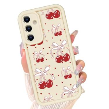 Imagem de xoniery Capa compatível com Samsung Galaxy A35 5G, silicone com laço cereja fofo, proteção à prova de choque para idosos e antiarranhões para mulheres e meninas - vermelho cereja