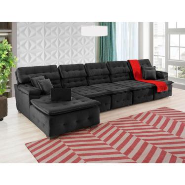 Imagem de Sofá Orlando 4.20x2.10m Com Chaise, Retrátil E Reclinável - Preto
