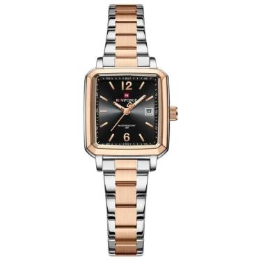 Imagem de Relógio Feminino Design Quadrado Casual De Quartzo Impermeavel De Aço Inoxidavel Preto Rosegold