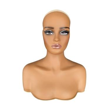 Imagem de MotiveTech Cabeça de manequim feminina, busto, peruca, suporte de cabeça com lenços de ombro, chapéu, boné de salão, barbeiro, acessórios de beleza, loja de