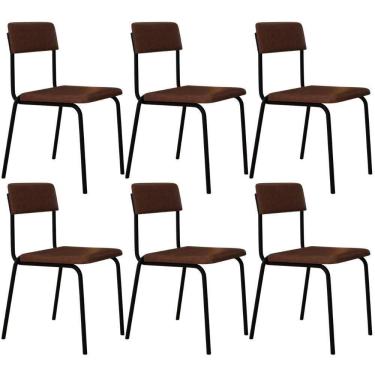 Imagem de Kit 06 Cadeiras Estofada Para Sala De Jantar Sense Preto C01 Courino Whisky - Lyam Decor