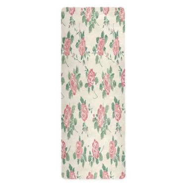 Imagem de Wassud Tapete de ioga com estampa de rosa creme, tapetes de exercícios dobráveis para academia antiderrapante para mulheres e homens, tapete de ginástica de pilates com bolsa de armazenamento 180 x 66