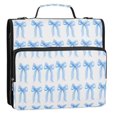 Imagem de CEBUGI Fichário com zíper de 3 anéis com alça de ombro, pasta de arquivo expansível de 3,8 cm, anéis D, para escola, escritório, laço azul