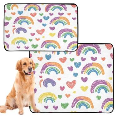Imagem de CEBUGI Almofadas de xixi laváveis para cães, pacote com 2, almofadas impermeáveis para filhotes de cachorro, antiderrapante, à prova de vazamento, para cama de cercadinho, arco-íris, corações