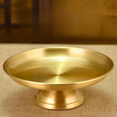 Imagem de FENNYYAR Prato de oferta de cobre puro prato de frutas com frente de Buda doméstico, 22,5 cm 22,6 cm, ornamento do santuário budista do Deus da Riqueza