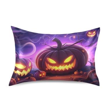 Imagem de Fronhas legais Halloween abóboras de cetim roxo resfriamento padrão queen king size almofadas arte fofa almofada de cama macia capa queen size 76.2 cm x 50.8 cm