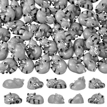 Imagem de Seenelling 50 peças mini estatueta de guaxinim a granel figuras de animais de resina fofo guaxinim decoração de casa para cabana topo de bolo rústico desktop decoração de casa (dormir)