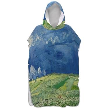 Imagem de Joisal Poncho de surfe para adultos trocador de roupão toalha de banho com capuz de secagem rápida poncho masculino com capuz pintura impressionista campo de trigo