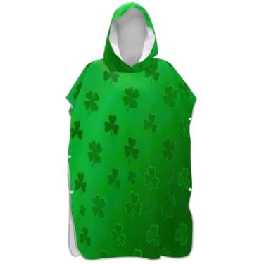 Imagem de Joisal Roupão de mudança de poncho de surfe de folha de trevo verde para adultos reutilizável unissex poncho adulto com capuz toalha de banho com capuz de praia
