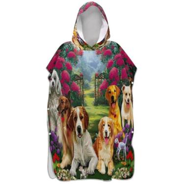 Imagem de Joisal Countryside Manor Dogs Surf Poncho Trocador para Adultos Toalha de Natação com Capuz Absorvente Masculino Poncho com Capuz