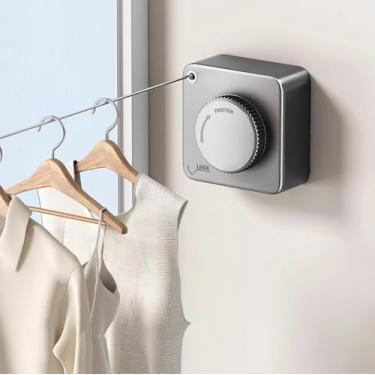 Imagem de Varal retrátil de 15,7 m para uso interno, sem flacidez, linha de roupas externas, retrátil, roupas resistentes, secagem e lavanderia, linha de aço inoxidável montada na parede