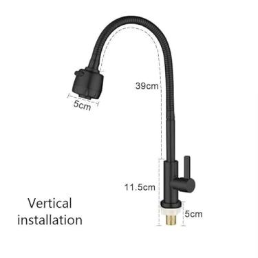 Imagem de Torneira Gourmet Flexível Giratória 360° Parede Água Fria 2 Modos de Jato Aço Inox(Bacia-Preto-Redondo-7)