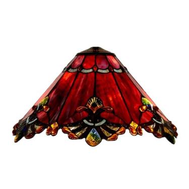 Imagem de Cúpula de abajur estilo Mission de 17 polegadas (43 cm), acessório para abajures de vitral artesanais Tiffany, compatível com luminárias de mesa, pendentes e de chão, vermelha.
