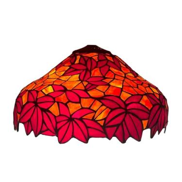 Imagem de Cúpula de reposição para abajur Tiffany, cúpula de vidro colorido com folhas em tons de vermelho e laranja, 40 cm (16 polegadas), com tampa inclusa. Ideal para luminárias de mesa, de chão, p