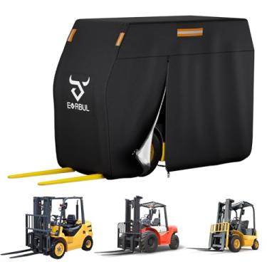 Imagem de EVRBUL Capa de empilhadeira completa resistente à prova d'água ao ar livre 420D capa de chuva de empilhadeira proteção para todos os climas com zíper tiras refletivas de porta saídas de ar à prova de