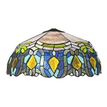 Imagem de Cúpula de abajur de 16 polegadas com detalhes em joias, estilo Tiffany, para luminárias de mesa, de chão e pendentes, em vidro colorido. Acessórios vintage feitos à mão nas cores amarelo e a