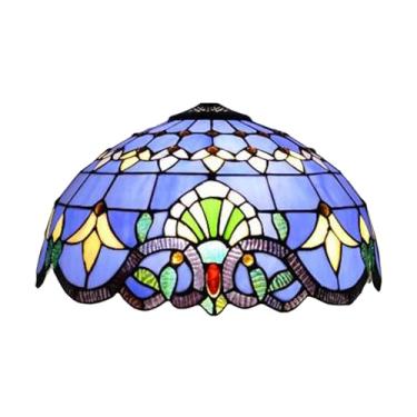 Imagem de Cúpula de reposição para abajur Tiffany, com apenas 40 cm de largura, estilo barroco, em vitral. Ideal para luminárias de cabeceira, de leitura, pendentes, de mesa e de chão. Cor azul.