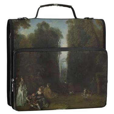 Imagem de Fichários de 3,8 cm Antoine Watteau La Perspective fichário organizador com zíper com alça de ombro para armazenamento de impressão escolar estojo portfólio com alça