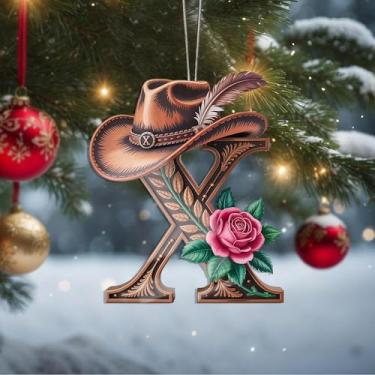 Imagem de Decorações de Dia dos Namorados de cristal A-Z, chapéu de caubói LetterX, enfeites de Natal feitos à mão, decoração de carro e casa - decoração de acrílico escolar, troca de presentes para amigos