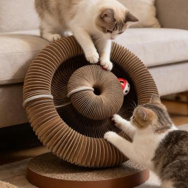 Imagem de Cama de papel ondulado para gatos estilo acordeão, resistente ao desgaste, sem fiapos, brinquedo divertido para gatos para afiar unhas, brinquedo interativo dobrável para animais de estimação