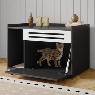 Imagem de GarveeLife Caixa de areia para gatos Gabinete de caixa de areia oculta armário interno banheiro para gatos casa de animais de estimação refúgio gatinho escondido caixa de areia com abertura dobrável