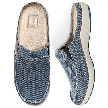 Imagem de Pantufas masculinas com suporte de arco, chinelo de lona para casa masculino com forro de veludo, sapato para usar em casa com sola de borracha antiderrapante para uso interno e externo,