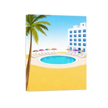 Imagem de Pôster paisagem - Piscina praia - Impressões em Tela - Imagem Moderna Natureza para Sala de Estar Decoração 80x105cm Tela Embrulhada