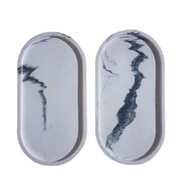Imagem de Bandeja Decorativa Oval Multiuso | Marmorizado | Kit |Granilite | Porta Jóias | Acessórios | Porta Velas 17.5 cm x 9 cm para Casa Sala Quarto e Ambientes de Decoração Elegante(Kit 2 Mármore black)