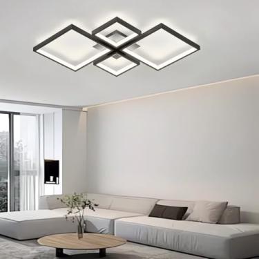 Imagem de Luminária de teto LED moderna, com intensidade regulável, 4 luminárias de teto LED quadradas com controle remoto, design simples em acrílico para quarto, sala de estar, escritório, sala de e