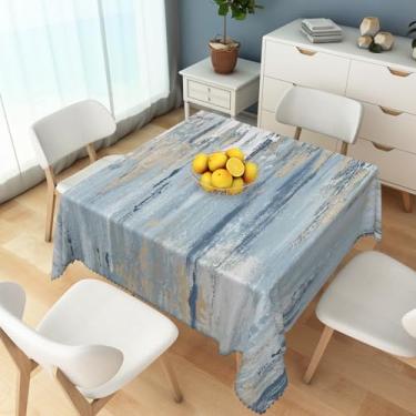 Imagem de SIEDYCV Toalha de mesa quadrada com pintura a óleo abstrata, arte abstrata, moderna, 137 cm, tecido grafite azul empoeirado, toalha de mesa de poliéster lavável antirrugas para decoração de sala de