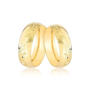 Imagem de PAR DE ALIANÇAS 6MM LARGAS  FLOR OURO amarelo 18K M1 - MAEHLER Arte Em