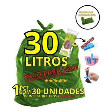 Imagem de Saco De Lixo Sustentavel Verde 30un+brinde 30l Biodegradavel - Emba Li