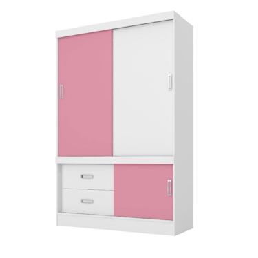 Imagem de Guarda Roupa 2 Portas Deslizantes Estilo Ii Branco Rosa