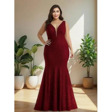 Imagem de Vestido Longo Renda 42 Madrinha Festa Civil Formatura Noite com Tule -