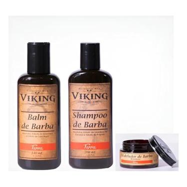 Imagem de Kit Balm + Shampoo + Modelador De Barba - Viking Amadeirado - Viking.b