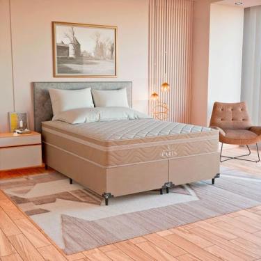 Imagem de Cama Box Queen Suede Bege + Colchão Paris Molas Ensacadas - eShop casa