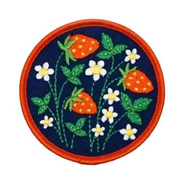 Imagem de Patch Bordado Floral De Morango Doce Termocolante, Emblema Fofo De Fru