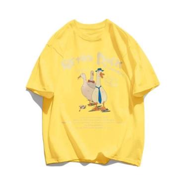 Imagem de Camisetas De Algodão Com Estampa De Pato Retro Para Homens, Soltas E R