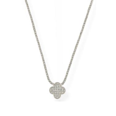 Imagem de Colar Feminino Folheado Prata Cordão Cravejado Com inspiração Vg - Prata