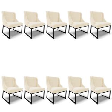 Imagem de Cadeira Sala de Jantar Industrial Preto kit 10 Liz Veludo Bege D03 - D