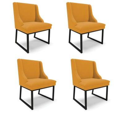 Imagem de Cadeira Sala de Jantar Industrial Preto kit 4 Liz Bouclê Mostarda D03 