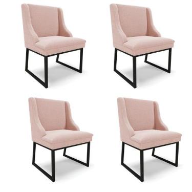 Imagem de Cadeira Sala de Jantar Industrial Preto kit 4 Liz Bouclê Rosê D03 - D'
