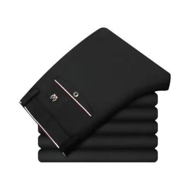 Imagem de Calças De Terno Masculinas Slim Fit Pretas, Elásticas E Que Não Amassa